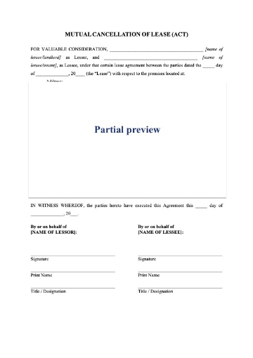 Australia agreement between landlord and tenant to cancel a business lease