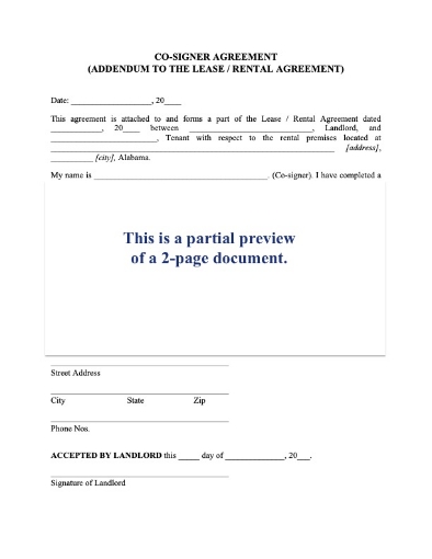 Alabama Lease Cosigner Agreement