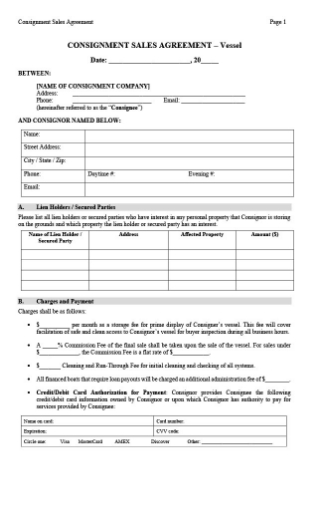 Picture of Consignment Sale Agreement for Boat | USA
