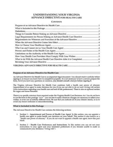 Picture of Virginia Advance Health Care Directive Forms