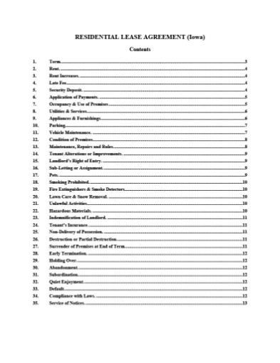 Picture of Iowa Fixed Term Residential Lease Agreement