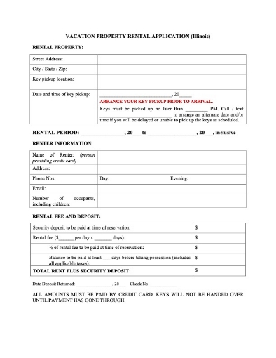 Picture of Illinois Vacation Property Rental Application Form