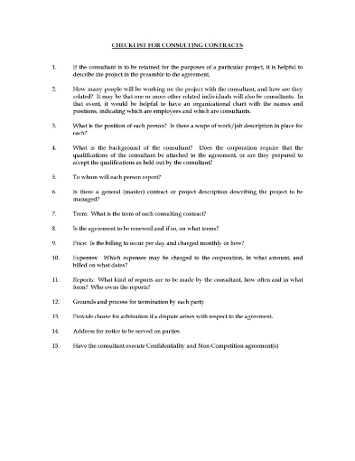 checklist for drafting a Consulting Agreement