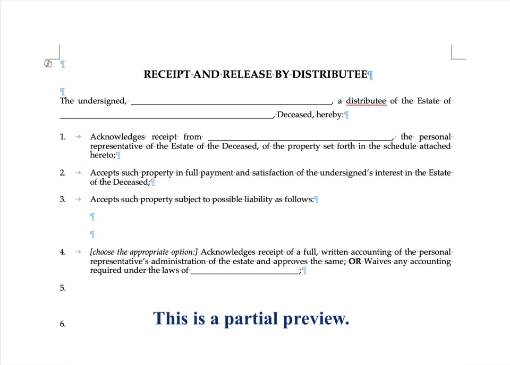 Receipt from beneficiary for property from estate