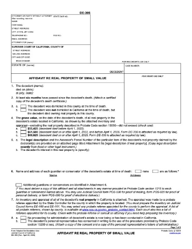 Picture of California Affidavits for Release of Estate Property without Probate