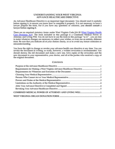 West Virginia Combined Medical Power of Attorney and Living Will
