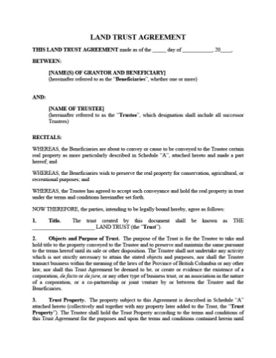 Agreement to set up land trust in British Columbia