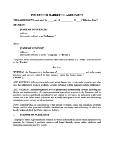Marketing agreement between corporate brand and online brand influencer