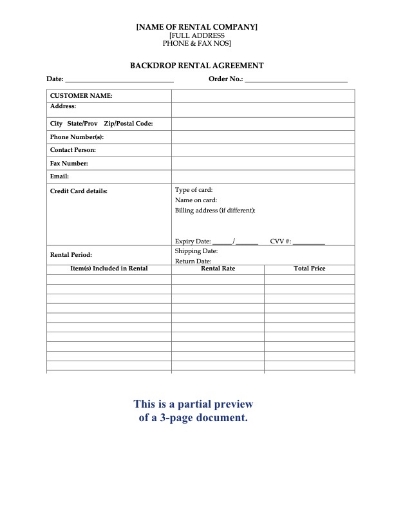 Rental agreement for backdrops for theatrical productions, photo studios, and other uses