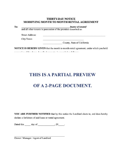 California 30-Day Notice Modifying Month-to-Month Rental Agreement