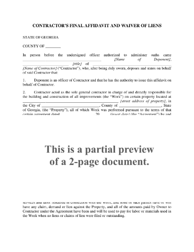 Georgia Contractor's Final Affidavit and Waiver