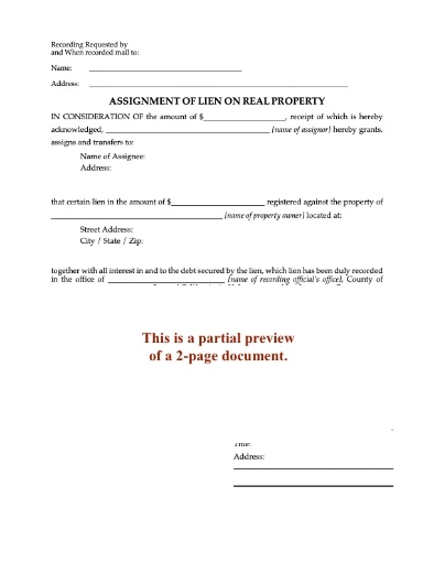 California Assignment of Lien on Real Property