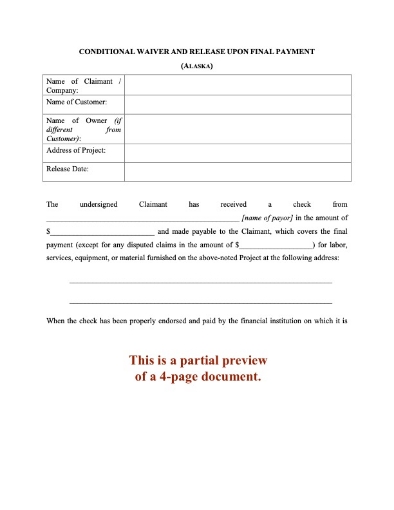 Alaska Conditional Waiver and Release of Lien on Final Payment