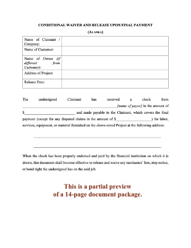 Alaska Lien Waiver and Release Forms