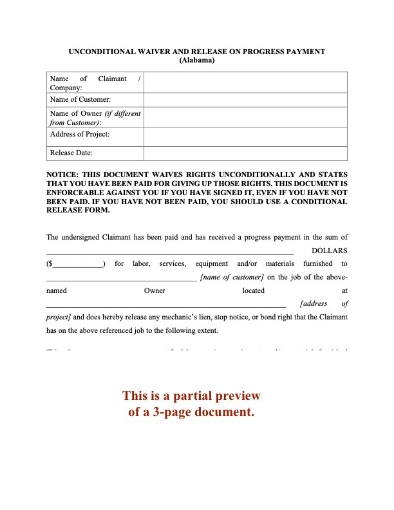 Alabama Unconditional Waiver and Release of Lien - Final Payment