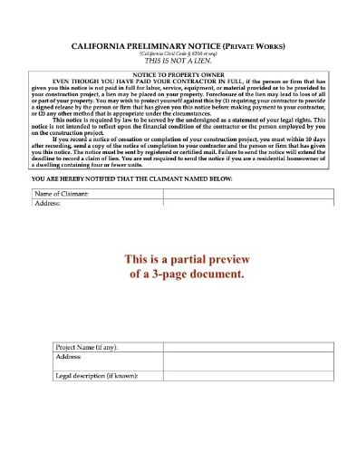 California Preliminary Notice - Private Works