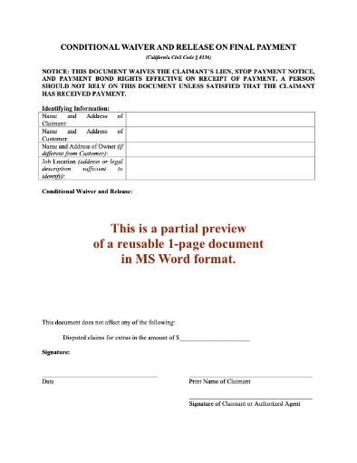 California Conditional Waiver and Release of Lien - Final Payment