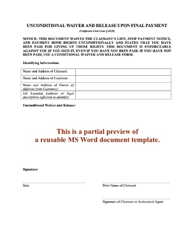 California Unconditional Waiver and Release of Lien - Final Payment