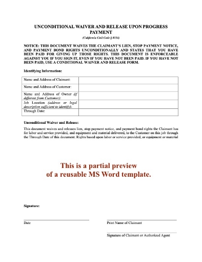 California Conditional Waiver and Release of Lien - Progress Payment