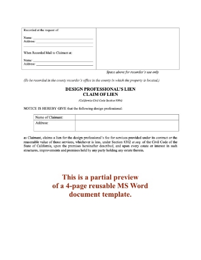 California Design Professional's Claim of Lien