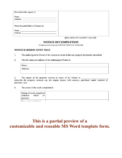 California Notice of Completion Form