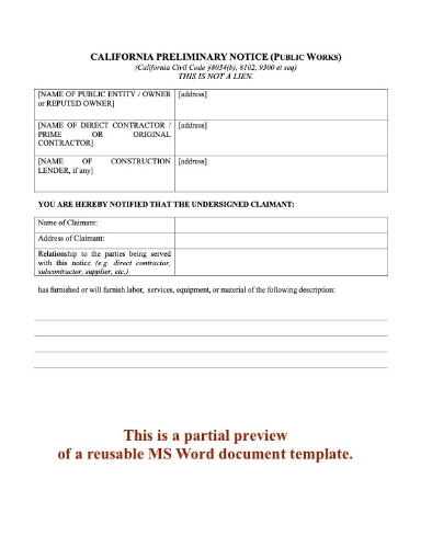 California Preliminary Notice - Public Works