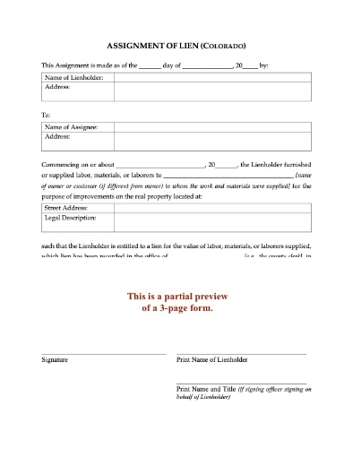Colorado Assignment of Lien