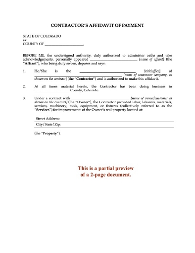Colorado Affidavit of Payment