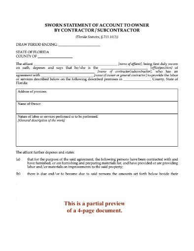 Florida Sworn Statement of Account by Contractor