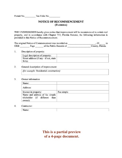 Florida Notice of Recommencement