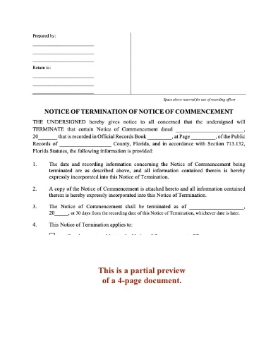 Florida Notice of Termination of Notice of Commencement