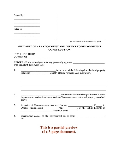 Florida Affidavit of Abandonment Form