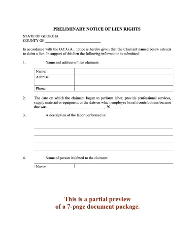 Georgia Preliminary Notice of Lien Rights