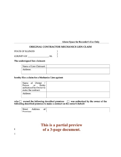 Illinois Original Contractor Mechanics Lien Claim