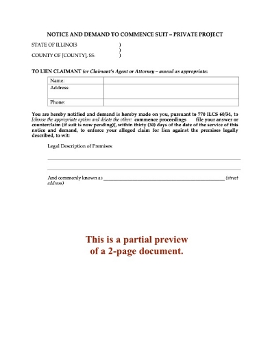 Illinois Notice and Demand to Commence Suit
