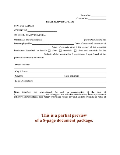 Illinois Lien Waiver Forms Package