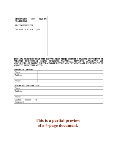 Illinois Mechanics Lien Sworn Statement