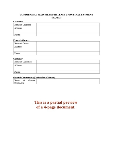 Kansas Conditional Lien Waiver and Release on Final Payment