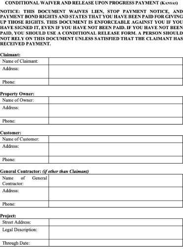 Kansas Lien Waiver and Release Forms Package
