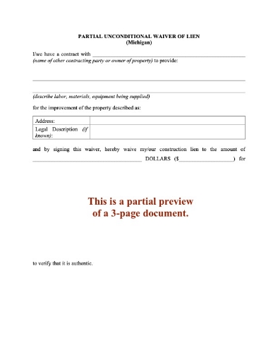 Michigan Partial Unconditional Waiver of Lien