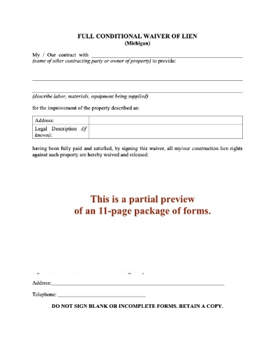 Michigan Lien Waiver Forms Package