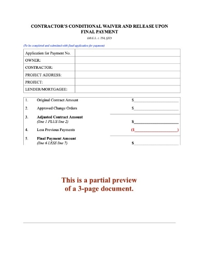 Massachusetts Contractor Conditional Lien Waiver and Release on Final Payment