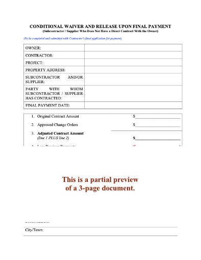 Massachusetts Subcontractor Conditional Waiver and Release on Final Payment