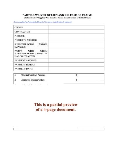 Massachusetts Subcontractor Partial Lien Waiver and Release