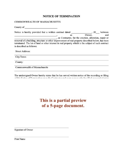 Massachusetts Notice of Termination of Construction Contract
