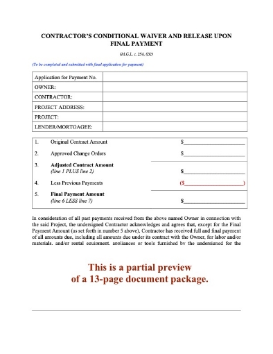 Massachusetts Lien Waiver and Release Forms Package