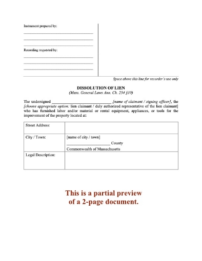 Massachusetts Dissolution of Lien