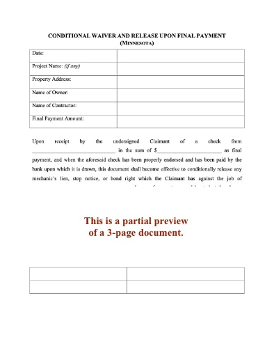 Minnesota Conditional Lien Waiver and Release on Final Payment