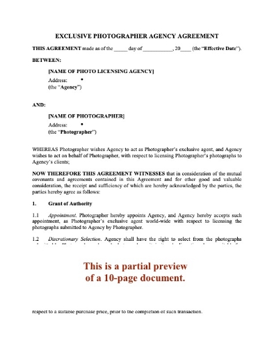 Exclusive Photographer Agency Agreement