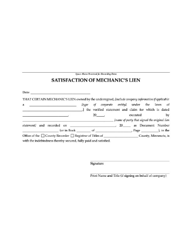 Minnesota Satisfaction of Mechanics Lien